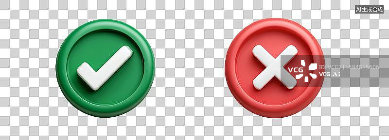 【AI数字艺术】绿色红色圆形按钮带对勾叉号图标图片素材