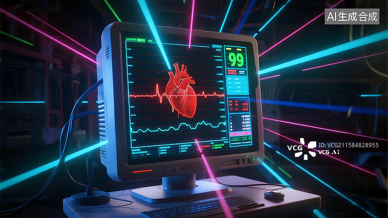 【AI数字艺术】心率监测仪屏幕显示健康数据图片素材
