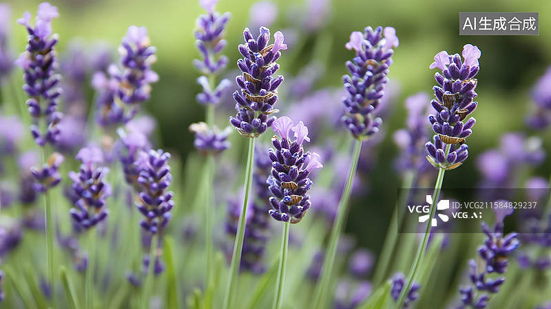 【AI数字艺术】盛开的紫色薰衣草花特写图片素材