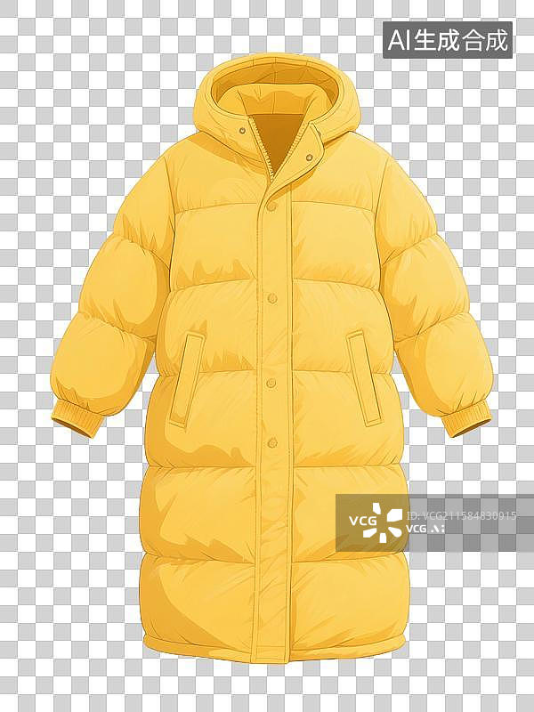 【AI数字艺术】手绘插画，黄色羽绒服，棉服，长款羽绒服，冬天厚外套，免抠元素图片素材