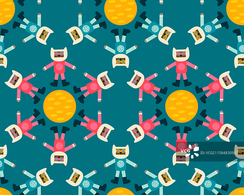 猫咪在蓝色行星周围的六边形空间芭蕾舞图片素材