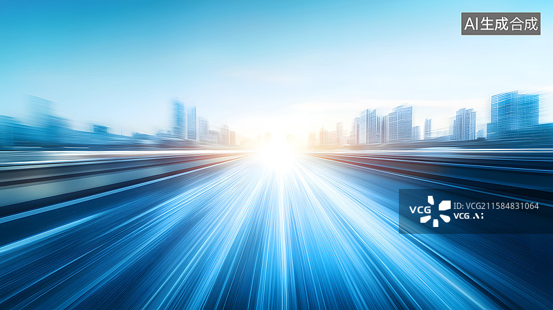 【AI数字艺术】城市高速交通与模糊城市景观图片素材