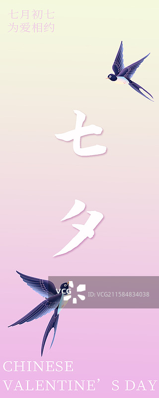 七夕节喜鹊插画极简海报图片素材