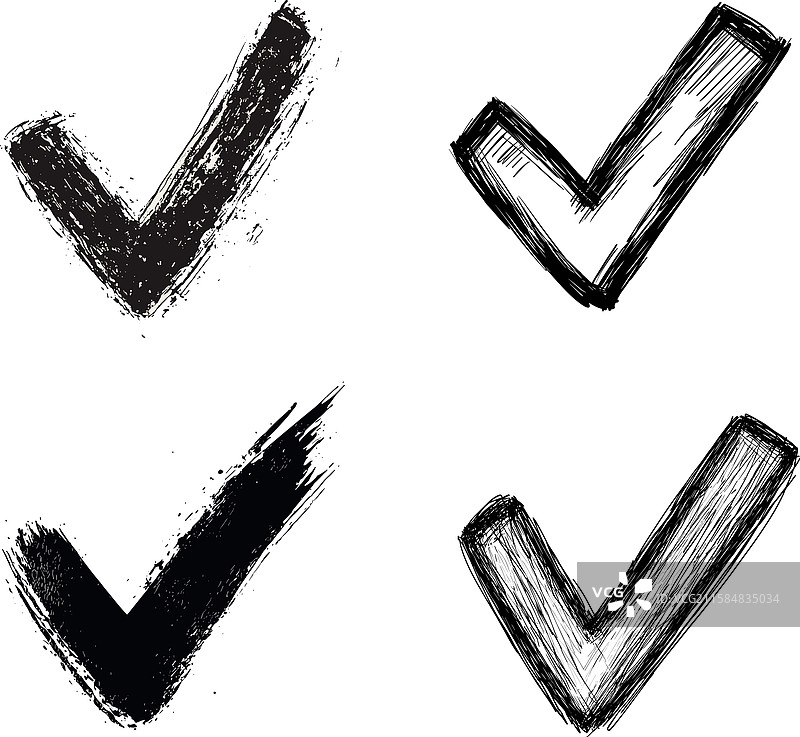 白色背景上的手绘勾选标记集图片素材