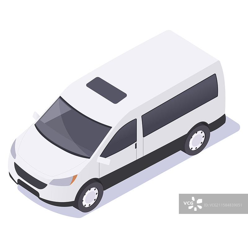 等距白色货车，黑色装饰，背景为白色图片素材