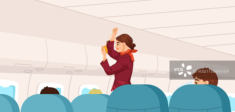 空乘人员演示安全面罩使用方法图片素材