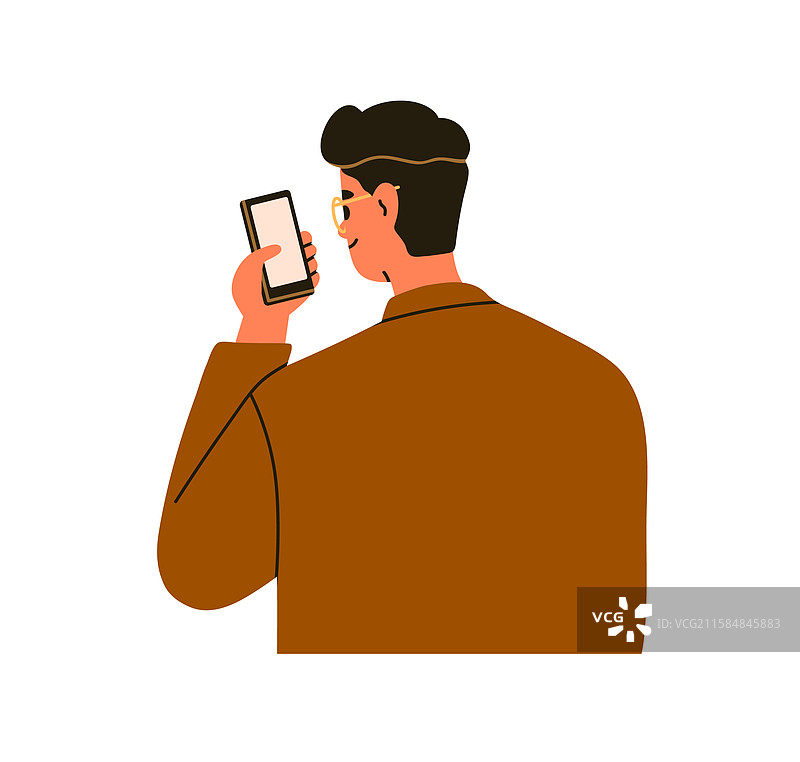 从背面看一个人盯着手机屏幕图片素材