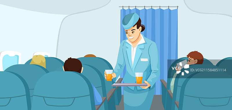 空乘人员为乘客提供饮料图片素材
