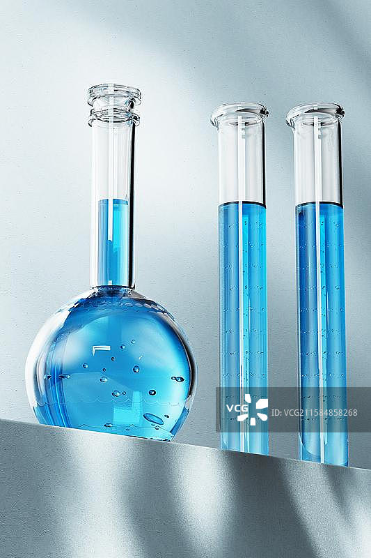 透明护肤品瓶子与滴管三维渲染图片素材