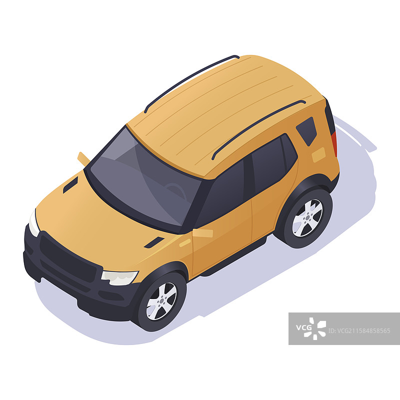 白色背景上的黄色越野SUV等角视图图片素材
