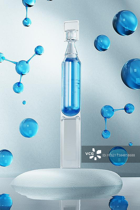 透明护肤品瓶子与滴管三维渲染图片素材