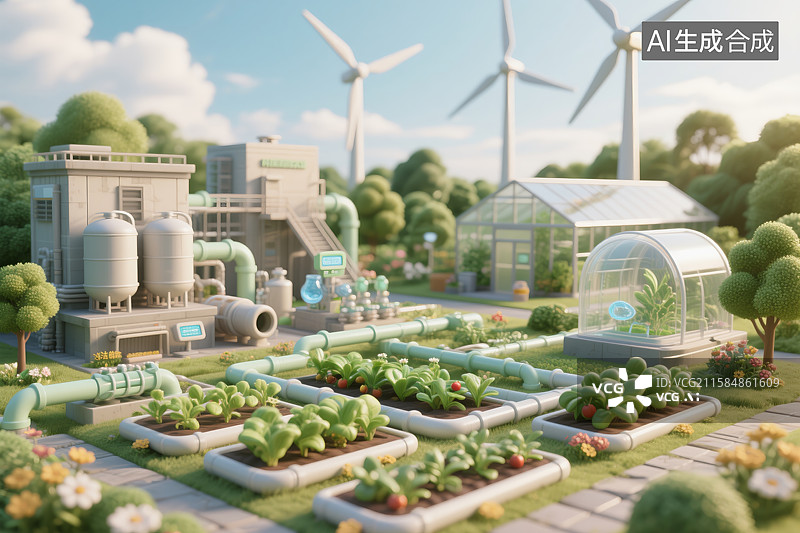 【AI数字艺术】智能农业与可再生能源结合的生态园区图片素材