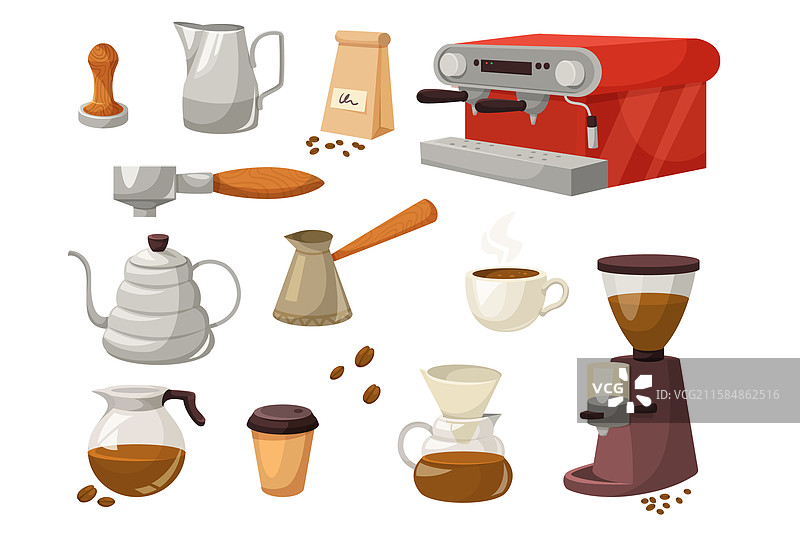 咖啡冲泡设备套装在白色背景上图片素材