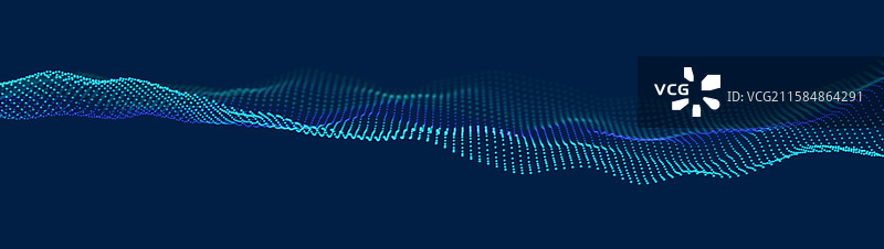 未来感的3D数字波浪，发出蓝色和绿色的光芒图片素材