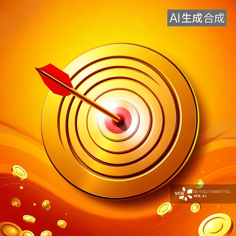 【AI数字艺术】箭矢精准命中金色靶心图片素材