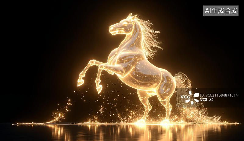 【AI数字艺术】金色光辉中的跃动骏马图片素材