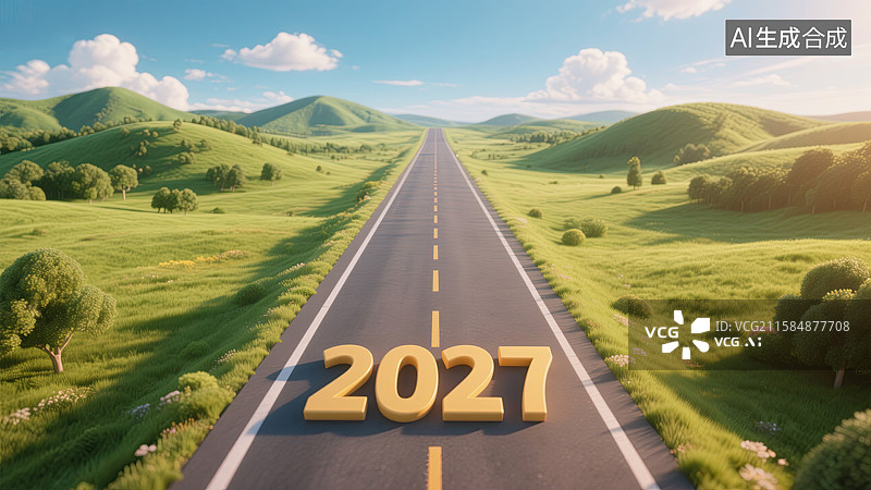 【AI数字艺术】2027年，前进的道路，数字，新年，风景图片素材