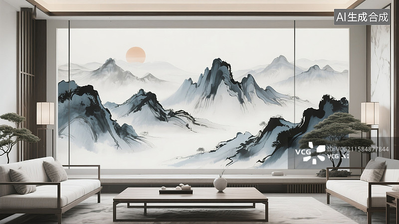 【AI数字艺术】新中式室内效果图图片素材
