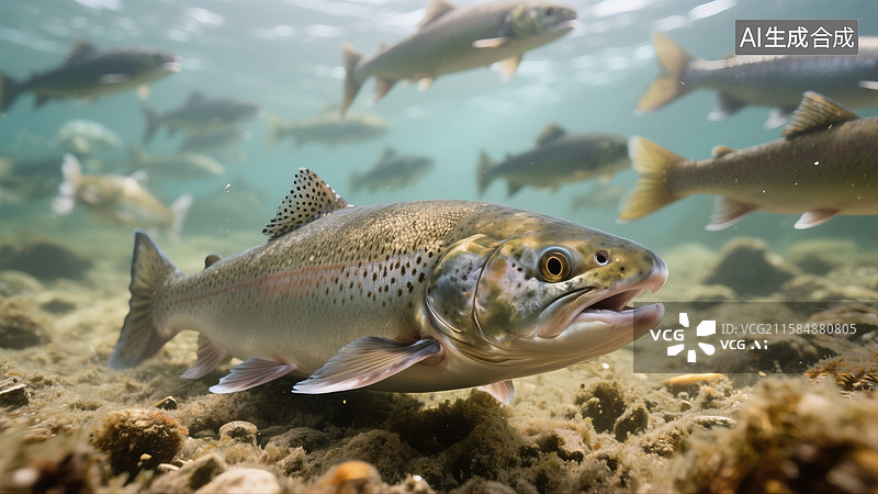 【AI数字艺术】水里三文鱼图片素材