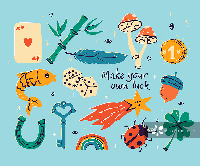 一组传统和亚洲的好运符号图片素材