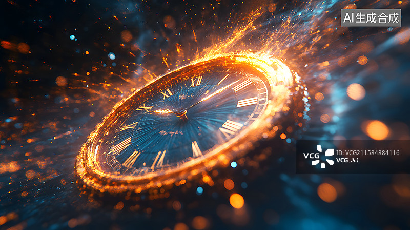【AI数字艺术】时光飞逝抽象意境，表盘飞速转动模型隐喻时间流逝图片素材