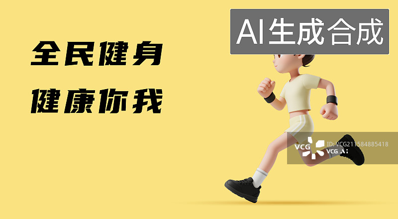 【AI数字艺术】一个女孩在跑步插画3D卡通运动场景设计模板图片素材