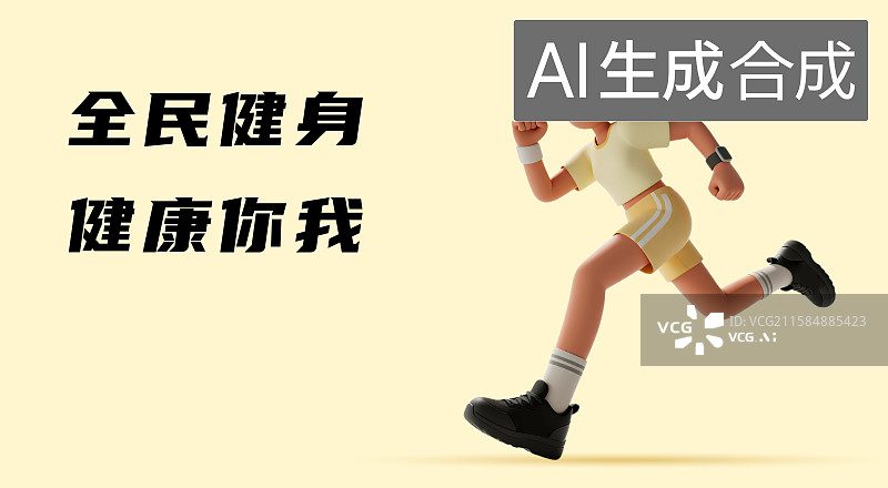 【AI数字艺术】一个女孩在跑步插画3D卡通运动场景设计模板图片素材