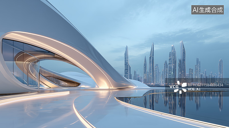 【AI数字艺术】玻璃幕墙未来城市建筑图片素材
