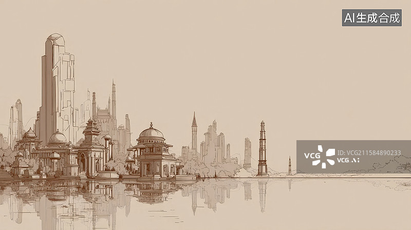 【AI数字艺术】城市倒影图片素材