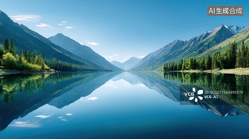 【AI数字艺术】湖山倒影图片素材