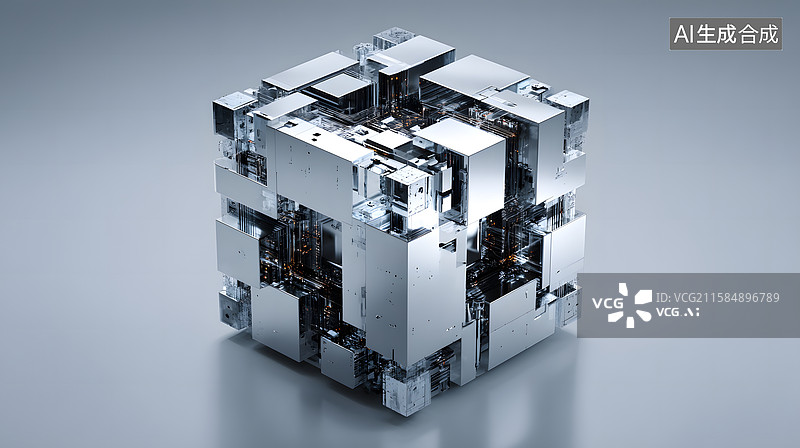 【AI数字艺术】复杂机械立方体结构图片素材