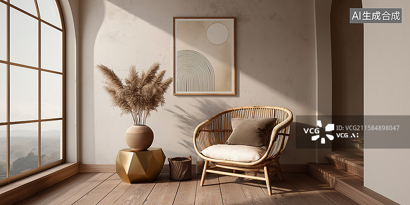 【AI数字艺术】波西米亚极简客厅图片素材