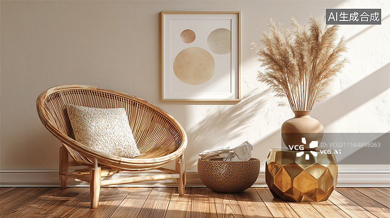 【AI数字艺术】波西米亚极简客厅图片素材
