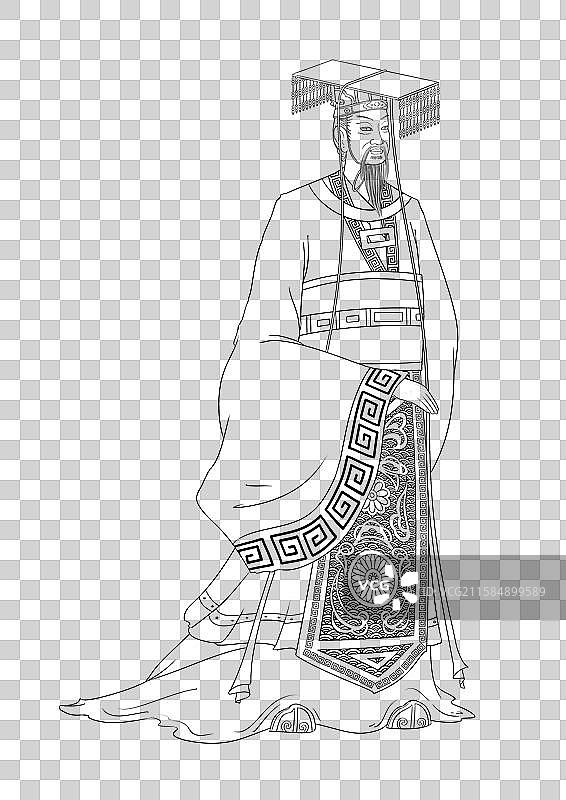 古代帝王形象线描图图片素材