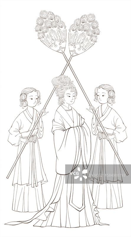 手绘水彩金陵十二钗之贾元春人物形象插画图片素材