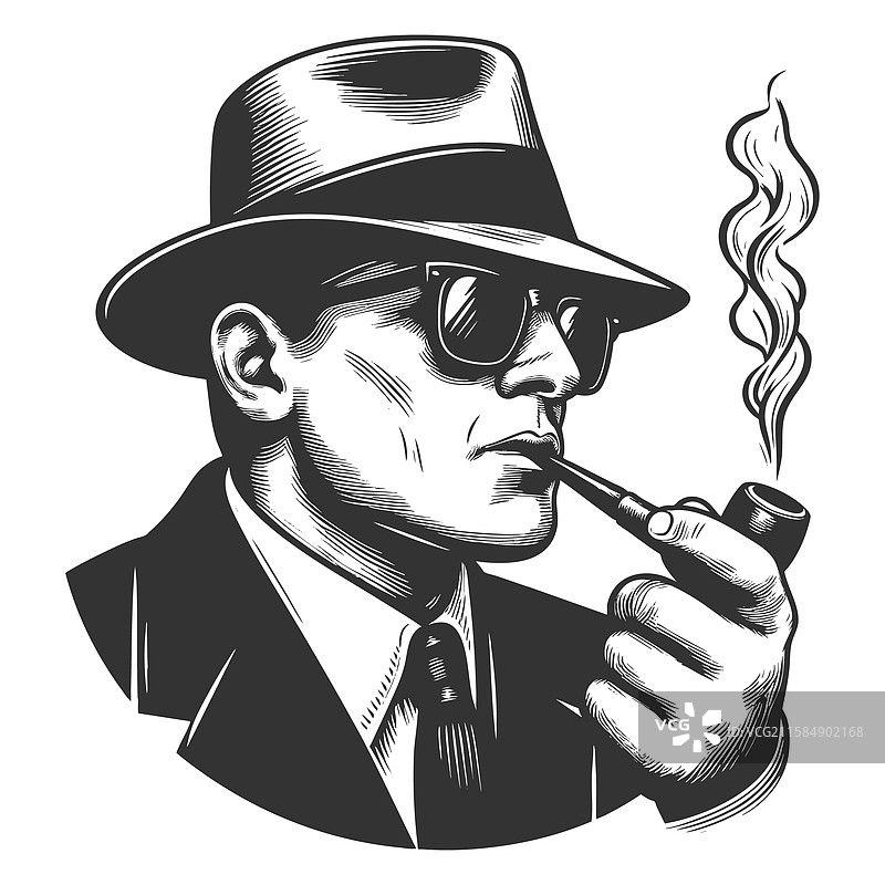 时尚男士与烟斗的雕刻图片素材