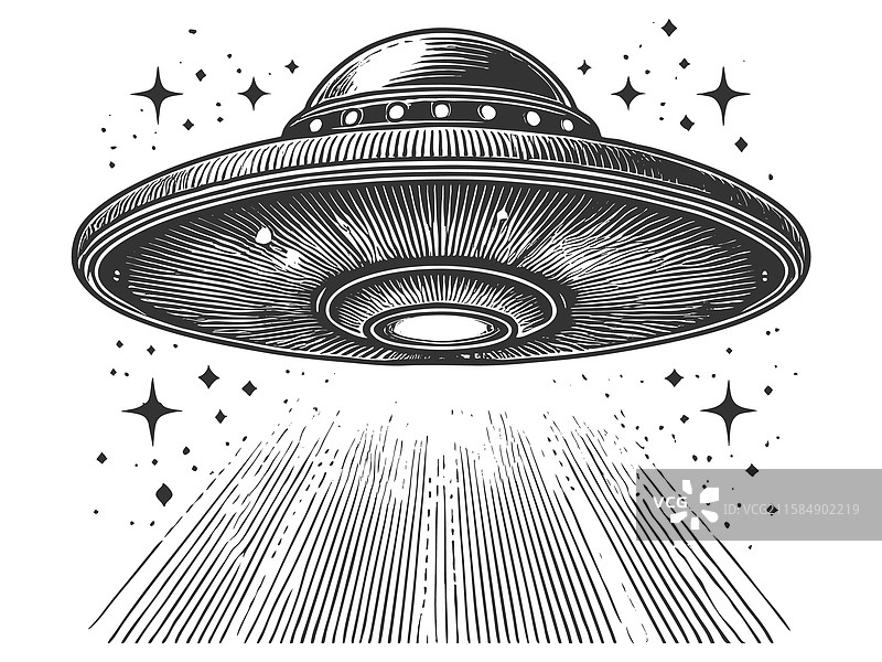 带有光束的UFO雕刻图片素材