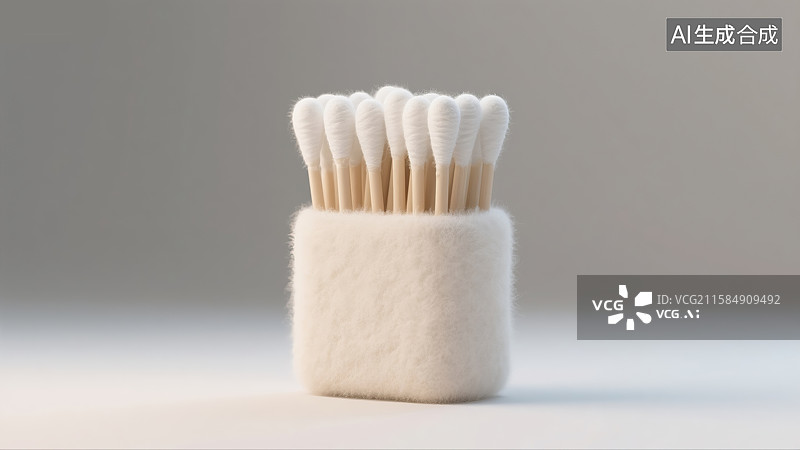【AI数字艺术】可爱3D棉签毛毡插画包装创意抽象商业背景萌趣设计个人卫生美容护理家居必需品多用途日常工具图片素材
