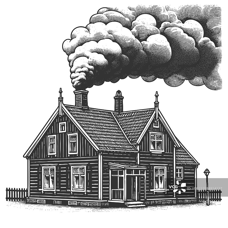 冒着烟的房子图片素材