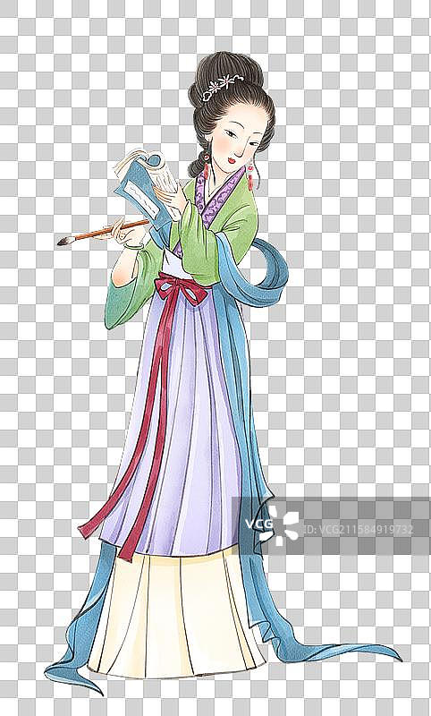 手绘水彩金陵十二钗之贾探春免抠元素图片素材