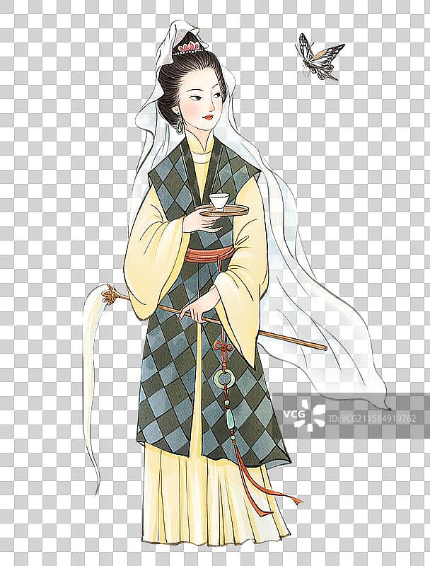 手绘水彩金陵十二钗之妙玉奉茶免抠元素图片素材