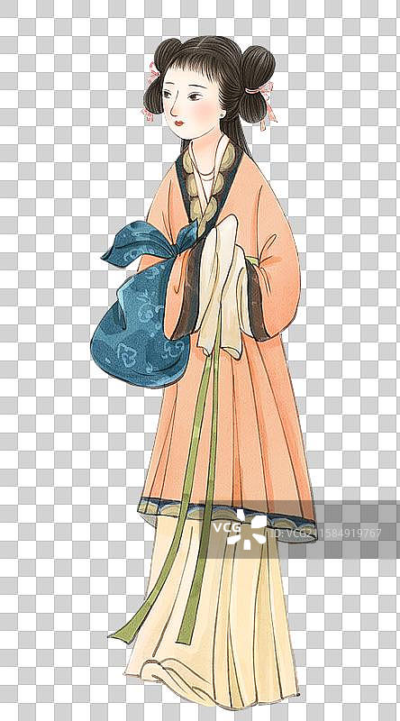 手绘水彩金陵十二钗之巧姐免抠元素图片素材