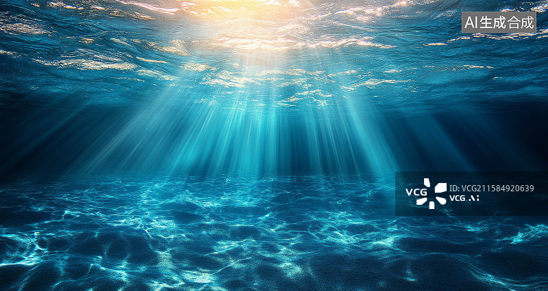 【AI数字艺术】海底阳光透过海水景象图片素材