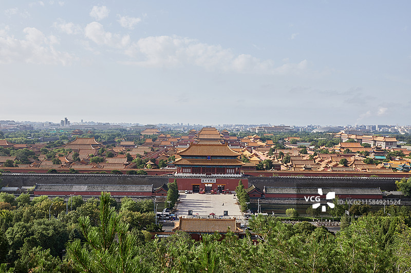 蓝天白云从景山俯瞰北京故宫全景北京中轴线图片素材