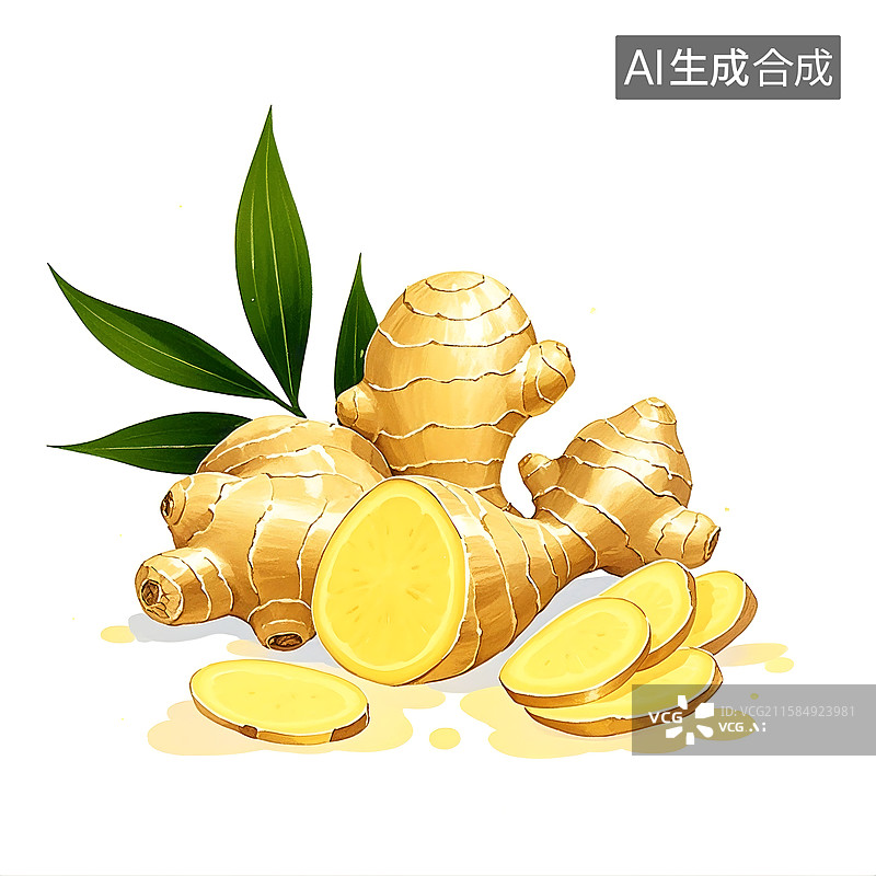 【AI数字艺术】手绘清新治愈系水彩画香料生姜图片素材