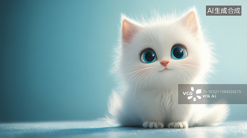 【AI数字艺术】可爱白色小猫特写图片素材