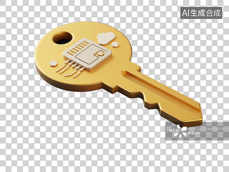 【AI数字艺术】极简深蓝色背景3D渲染时尚钥匙图标元素图片素材