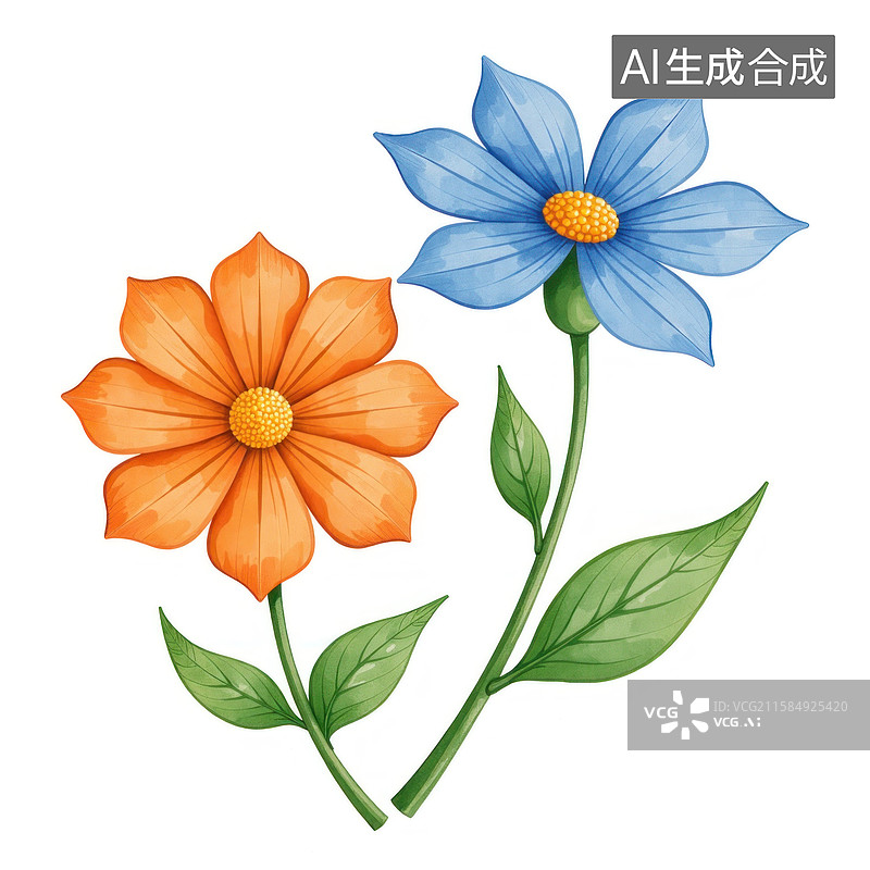 【AI数字艺术】一朵美丽的花与绿叶图片素材