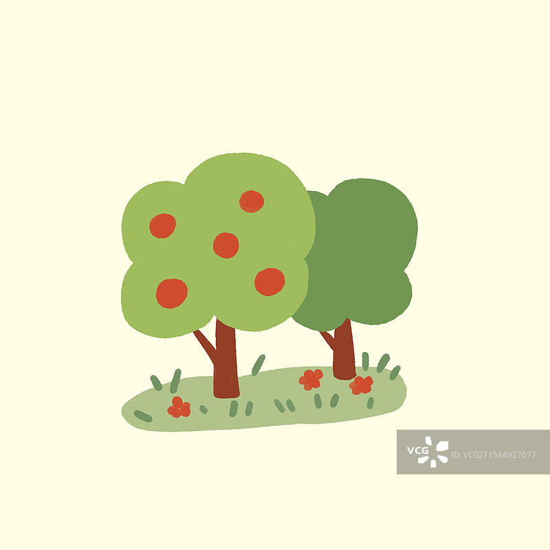 卡通可爱扁平树木苹果树图片素材