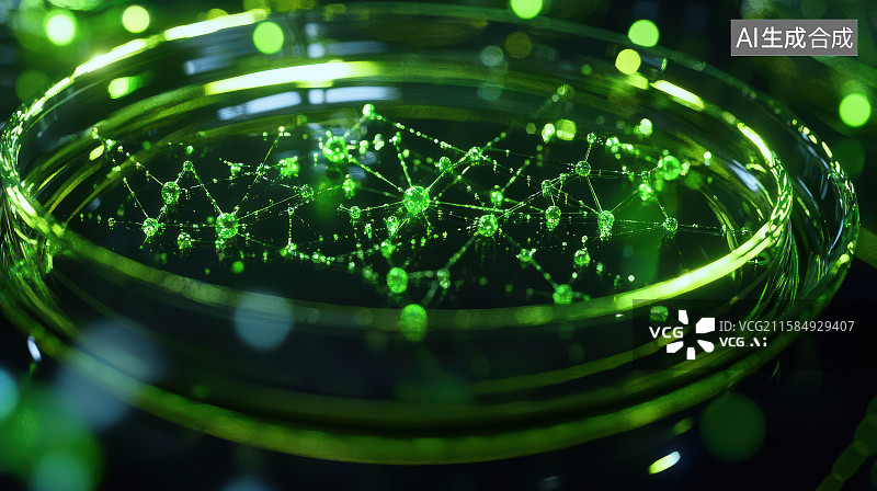 【AI数字艺术】玻璃器皿绿色微粒微观世界图图片素材